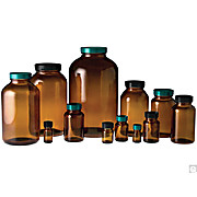 Amber Wide Mouth Packer Bottles with Black Phenolic Polyseal™ Cone Caps