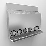 Wall Mount dispenser, 4 round and 1 obround openings with catch tray
