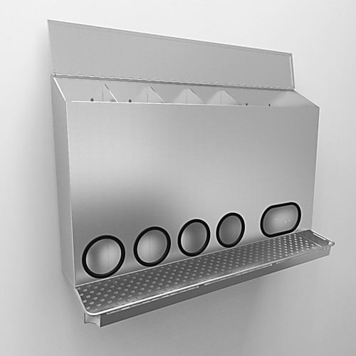 Wall Mount Dispenser 4 Round And 1 Obround Openings With Catch Tray