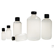 Natural LDPE Boston Round Bottles with Black Phenolic PolyCone Caps