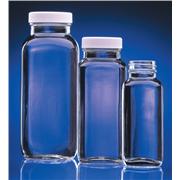 Clear French Square Glass Bottles with White Polypropylene Cap with Teflon®-Faced Foamed Polyethylene Liner