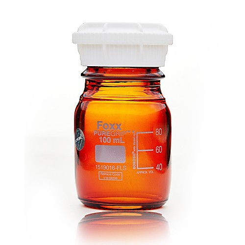 PUREGRIP™ Reusable Amber LightBlocking Round Glass Media Storage Bottles