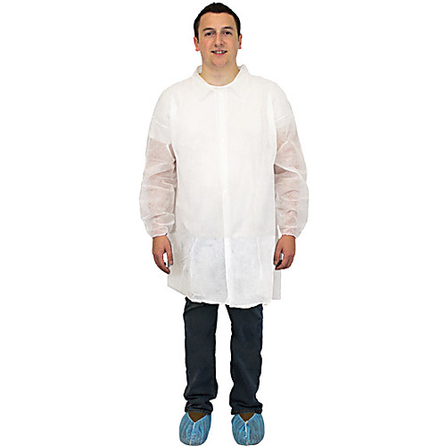 White Polypropylene Economy Lab Coats, No Pockets