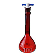 Flasks, Volumetric, Red Stained, Class A, Wide Mouths, Heavy Duty, Heavy Wall, Large Numbers, Flat Bottoms, PTFE Stoppers