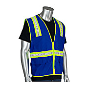 Non-Ansi Surveyors Style Safety Blue Vest with Solid Front, Mesh Back and Prismatic Tape, EA